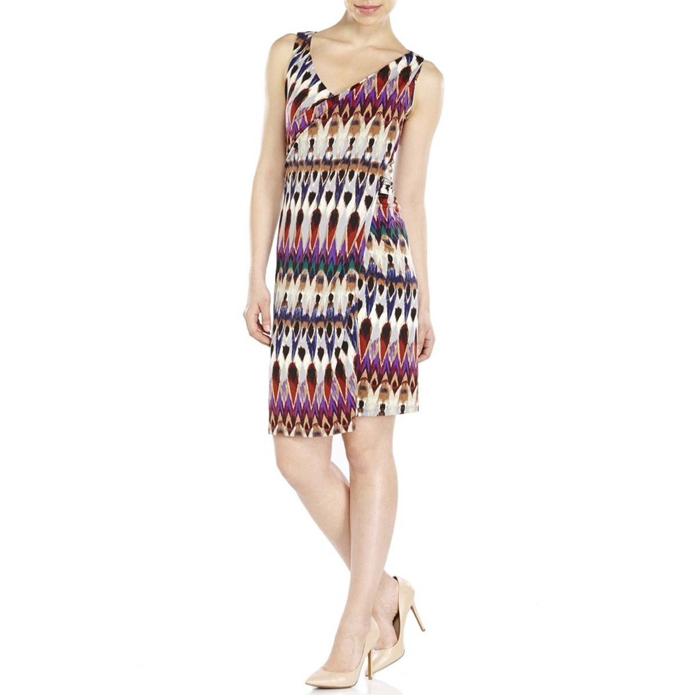 Badgley Mischka New Size 6 Ruched Boho Knee Length Asymmetrical Sheath Dress